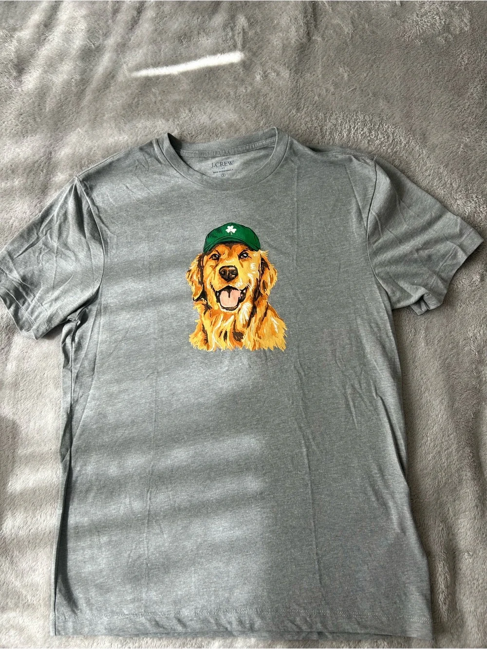 J. Crew Gray Pet Tee with Golden Retriever in Green Cap